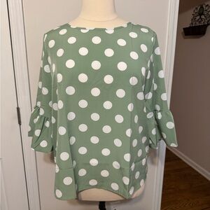 Polka Dot Ruffle Sleeve Top - Sage Green
